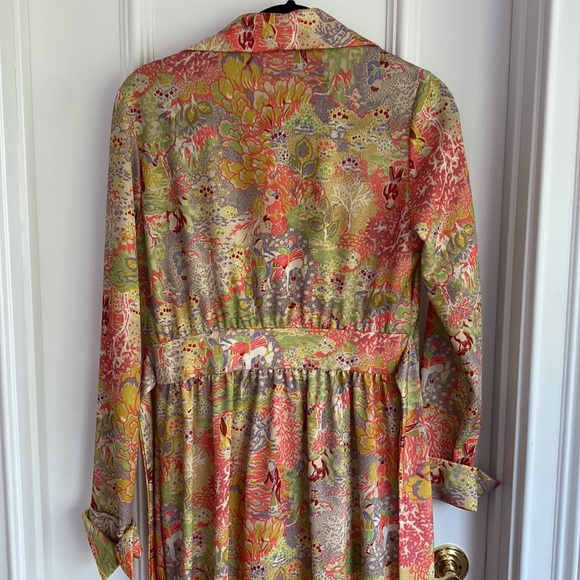 ✨Stunning Leslie Fay VINTAGE 70’S POLY SHIRT FRINGE MAXI DRESS BOHO CHIC - S/M - Picture 4 of 10